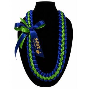 Blue & Green Graduation Lei Class of 2026 | Handmade Ribbon Leikjnv